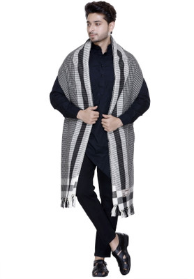 MANBHAV Acrylic Checkered Men Shawl(White)
