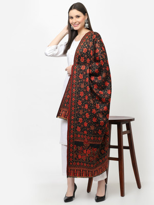 WEAVERS VILLA Cashmere, Polyester Wool Blend Woven, Self Design Women Shawl(Black)