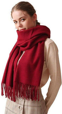 AlexVyan Acrylic, Wool Solid, Self Design Women Shawl(Red)