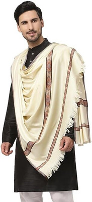 Braid N Cord Wool Applique Men Shawl(White)