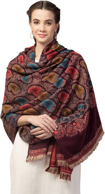 Braid N Cord Polyester Wool Blend Applique Women Shawl(Brown)