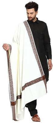 KASHMIR HANDLOOM Wool Embellished Men Shawl(White)