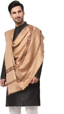 WEAVERS VILLA Polyester Wool Blend Solid Men Shawl(Beige)