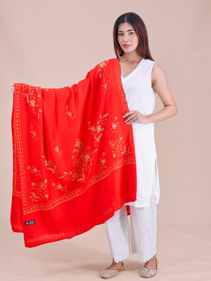 swi stylish Pashmina Embroidered Women Shawl(Red)