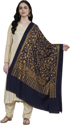 MUFFLY Wool Floral Print Women Shawl(Blue)