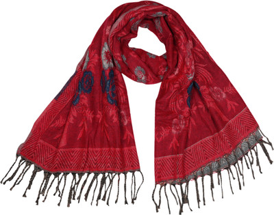 KIRE NE Acrylic, Wool, Rayon Self Design Women Shawl(Red)