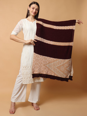 SCHp Wool Self Design Women Shawl(Maroon, Multicolor)