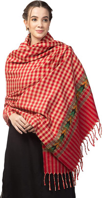 Braid N Cord Polyester Wool Blend Checkered Women Shawl(Red)