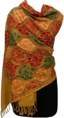 SILVER CRESCENT Polyester Wool Blend Embroidered Women Shawl(Multicolor)