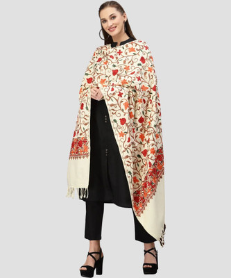 BE SWADESHI Wool Embroidered Women Shawl(White)