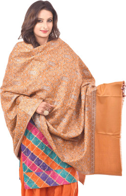 HOC Wool Embroidered Women Shawl(Yellow)