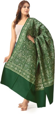 manra Wool Printed Women Shawl(Dark Green)