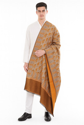 Ramnaya Wool Printed Men Shawl(Yellow)