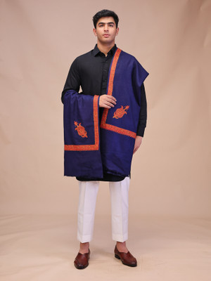 swi stylish Wool Embroidered Men Shawl(Dark Blue)