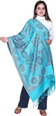 Tones-N-Shades Wool Self Design Women Shawl(Blue)