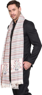 Braid N Cord Polyester Wool Blend Striped Men Shawl(White)