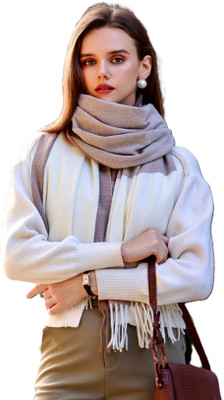 Frackson Acrylic, Wool Solid, Self Design Women Shawl(Brown, White)