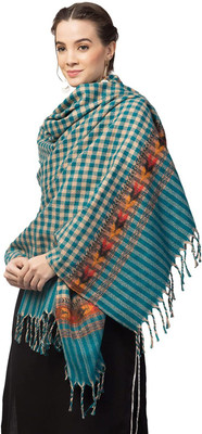 Braid N Cord Polyester Wool Blend Checkered Women Shawl(Blue)