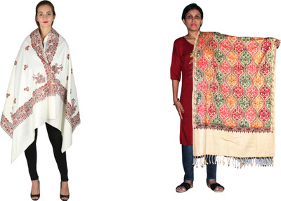 BE SWADESHI Wool Embroidered Women Shawl(Beige)