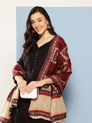 Aarika Wool Self Design Women Shawl(Maroon)