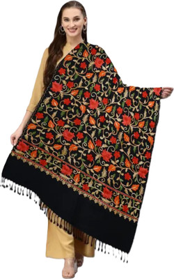 Radhe Prodtucts Wool Embroidered Women Shawl(Black)
