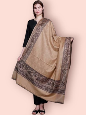 Kashmiri Thead Wool Embroidered Women Shawl(Beige)