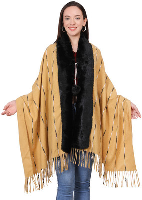 manra Wool Self Design Women Shawl(Beige)