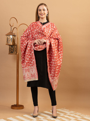 EVODAZE Wool Floral Print Women Shawl(Orange)