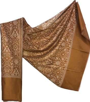 CHOUDHARYRETAILS Polyester Wool Blend Embroidered Women Shawl(Gold)