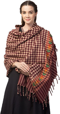 Braid N Cord Polyester Wool Blend Checkered Women Shawl(Maroon)