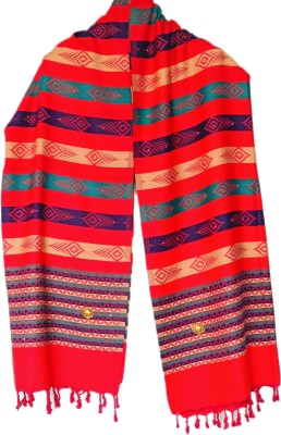 NORTH FASHION Wool Striped Women Shawl(Red, Multicolor)