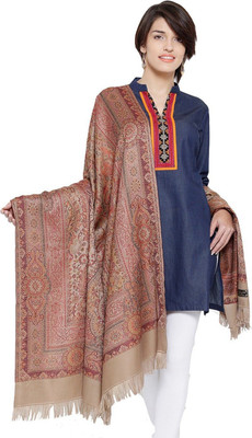 CHOUDHARYRETAILS Wool Woven Women Shawl(Beige)