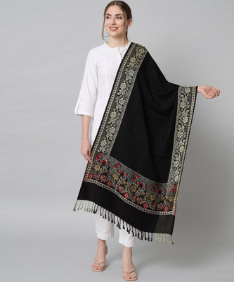 Krew Wool Woven Women Shawl(Black)