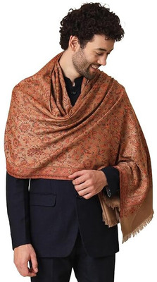 Kashmiri queen Wool Self Design Men Shawl(Beige)