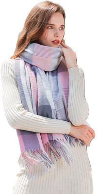 Frackson Acrylic, Wool Solid, Self Design, Checkered Women Shawl(Pink)