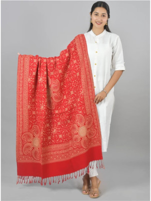 Braid N Cord Polyester Wool Blend Paisley Women Shawl(Red)