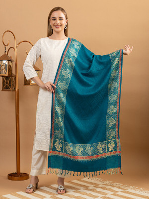 EVODAZE Wool Floral Print Women Shawl(Light Blue)