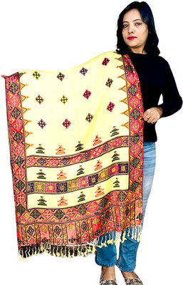 ARUNA KULLU HANDLOOM Wool Self Design Women Shawl(Yellow)