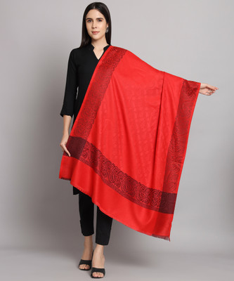 ZEPPI Polyester Wool Blend Self Design Women Shawl(Red)