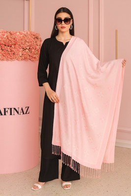 SCHp Wool Floral Print Women Shawl(Pink, Silver)
