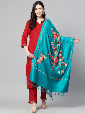 swi stylish Wool Embroidered Women Shawl(Multicolor)