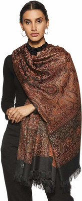 HOC Polyester Wool Blend Woven Women Shawl(Black, Maroon)