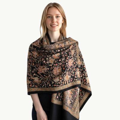 shahposh Silk, Pashmina Woven, Embroidered Women Shawl(Black, Multicolor)