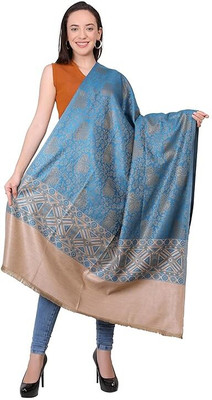 Braid N Cord Polyester Wool Blend Applique Women Shawl(Blue)