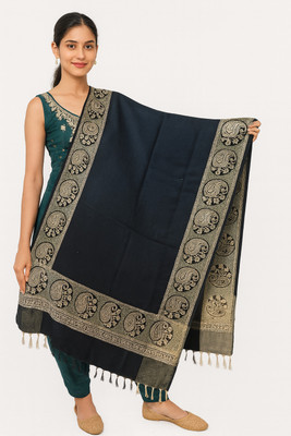 Royal-E-Kashmir Wool Printed Women Shawl(Black)