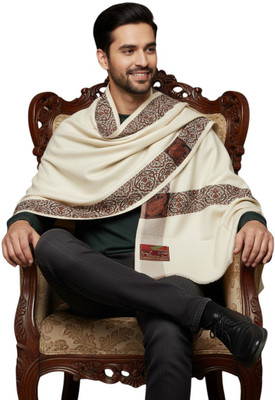 KAVIM Wool Self Design Men Shawl(Beige)