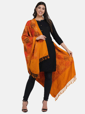 CHOUDHARYRETAILS Wool Embroidered Women Shawl(Yellow)