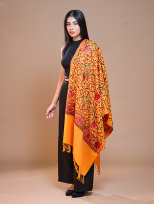 swi stylish Wool Embroidered Women Shawl(Yellow)