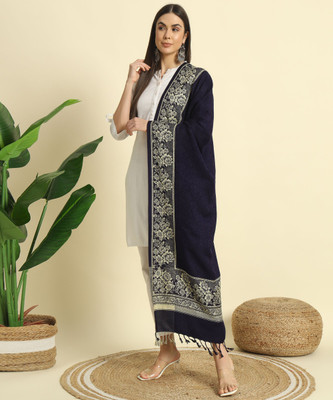 CHOUDHARYRETAILS Wool Printed Women Shawl(Dark Blue)