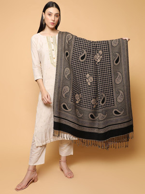 SCHp Wool Paisley Women Shawl(Black, Beige, Multicolor)